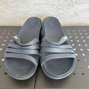 Crocs Rhonda‎ Sandal Womens 10 Navy Blue Slide Flip Flop Wedge Beach Pool Shoe